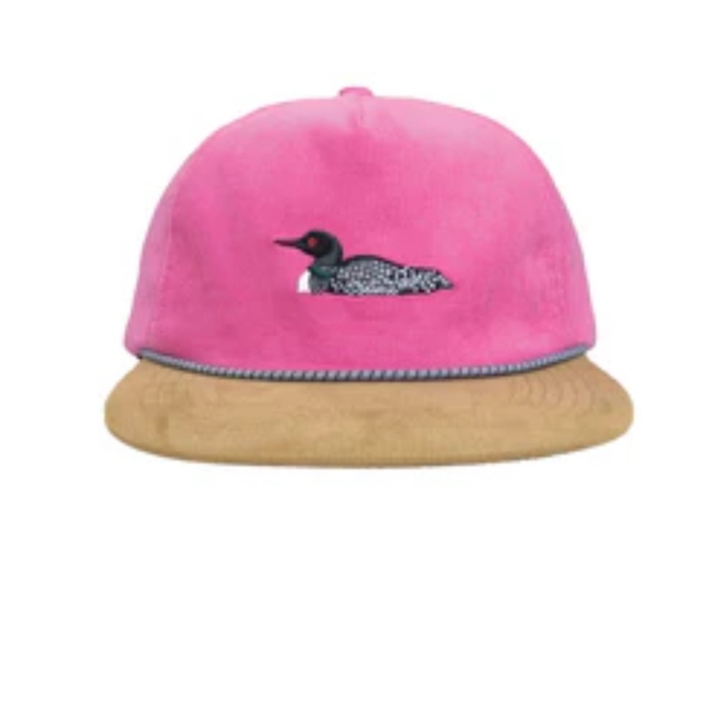 Pink Camp Hat with Tan Brim and Loon Design